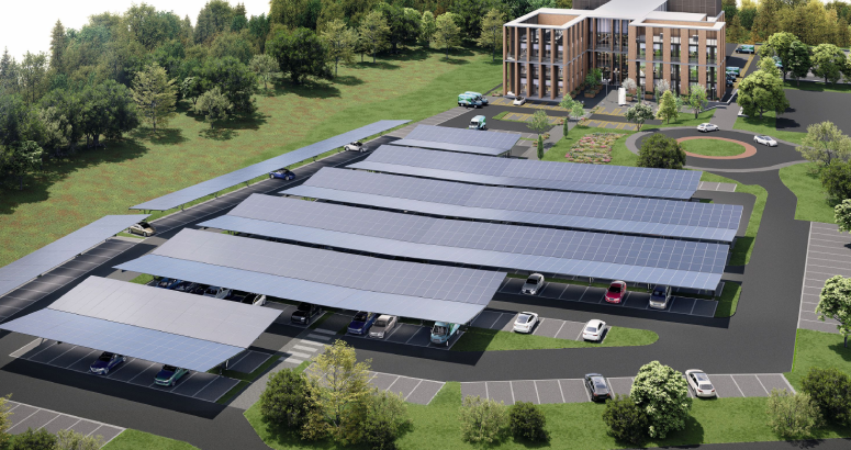 A render of what the car port scheme will look like once complete