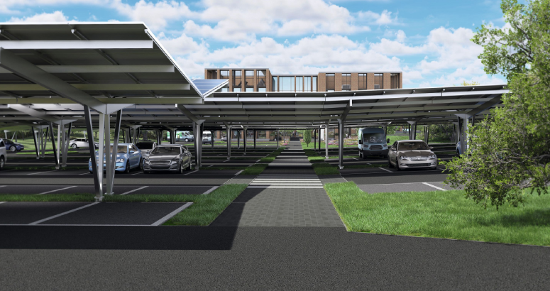A render of what the car port scheme will look like once complete