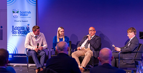 Four representatives of the Learn to Swim partnership discuss a decade of the Learn to Swim programme on stage