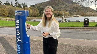 Fiona Miller, Hydro Nation Chair, pictured beside Scottish Water Top Up Tap