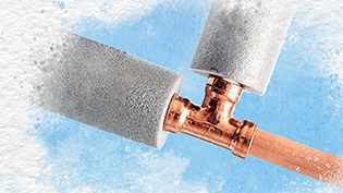 T  joined pipe with foam pipe insulation